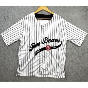 JIM BEAM Whiskey Baseball Jersey Adult M White Black Button Up Logo Distillery